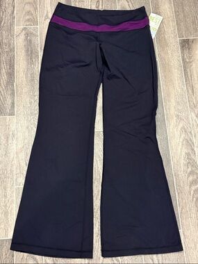 Keylime Black Flared Yoga Pants with Purple Waistband